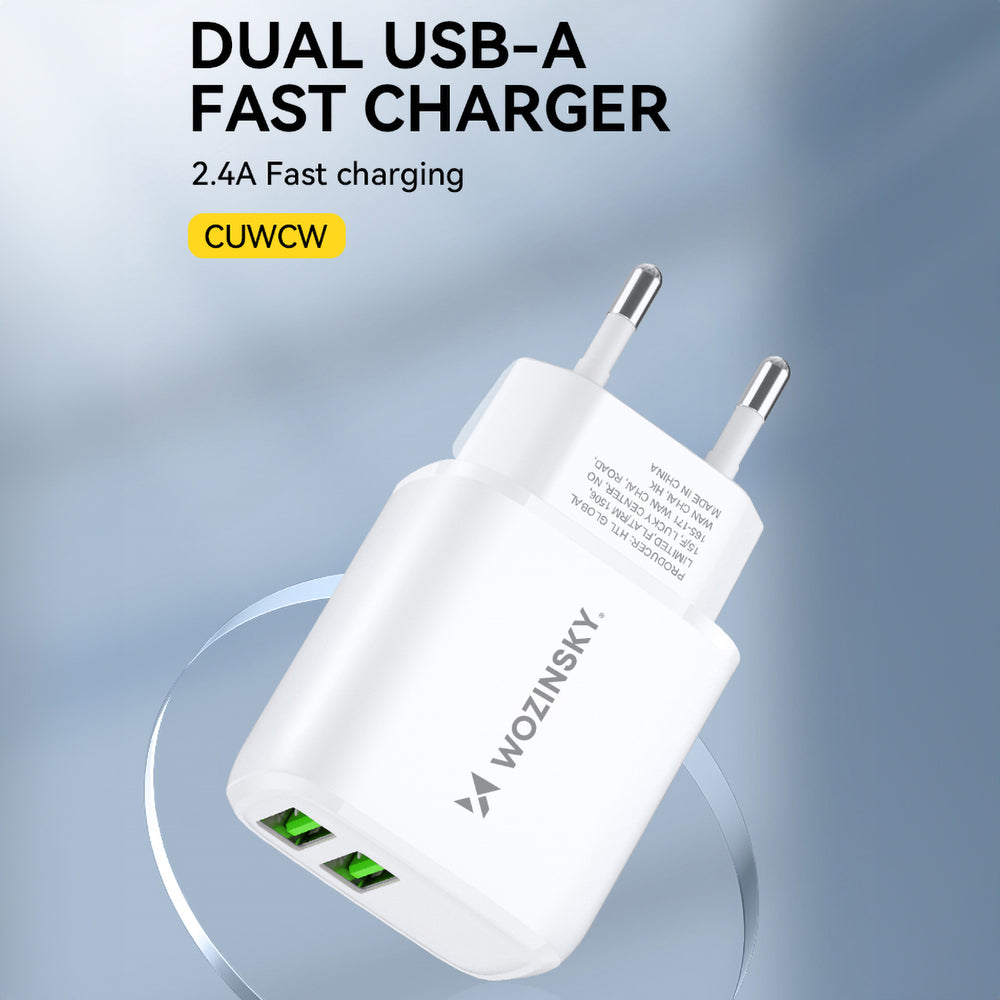 Wozinsky CUWCW 2.4A 2 x USB-A vægoplader - hvid