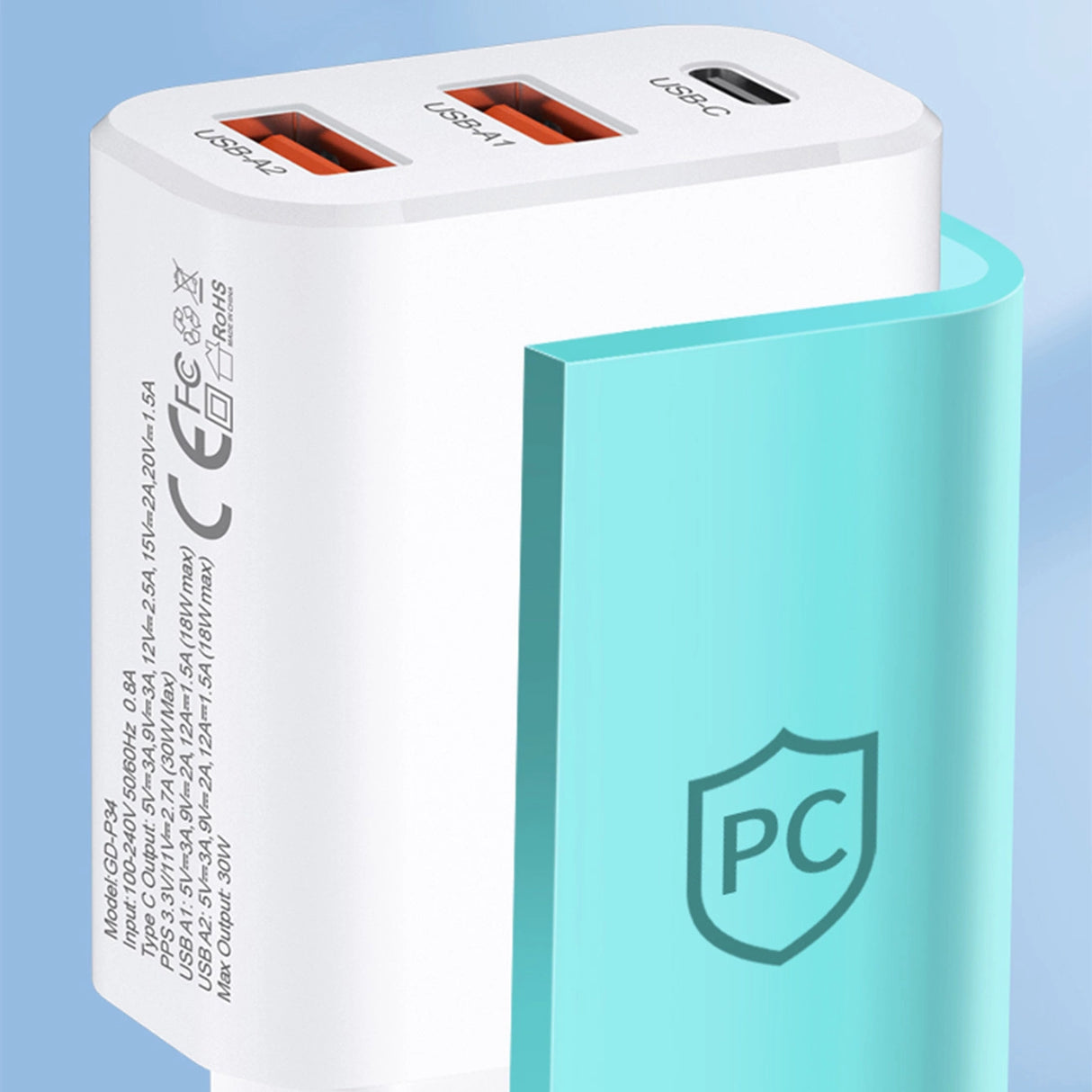 Wozinsky CWCUCW 30W USB-C / 2 x USB-A vægoplader - hvid
