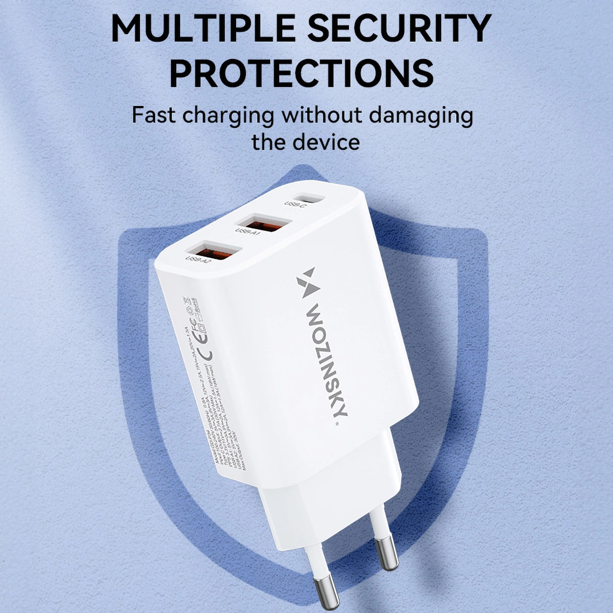 Wozinsky CWCUCW 30W USB-C / 2 x USB-A vægoplader - hvid