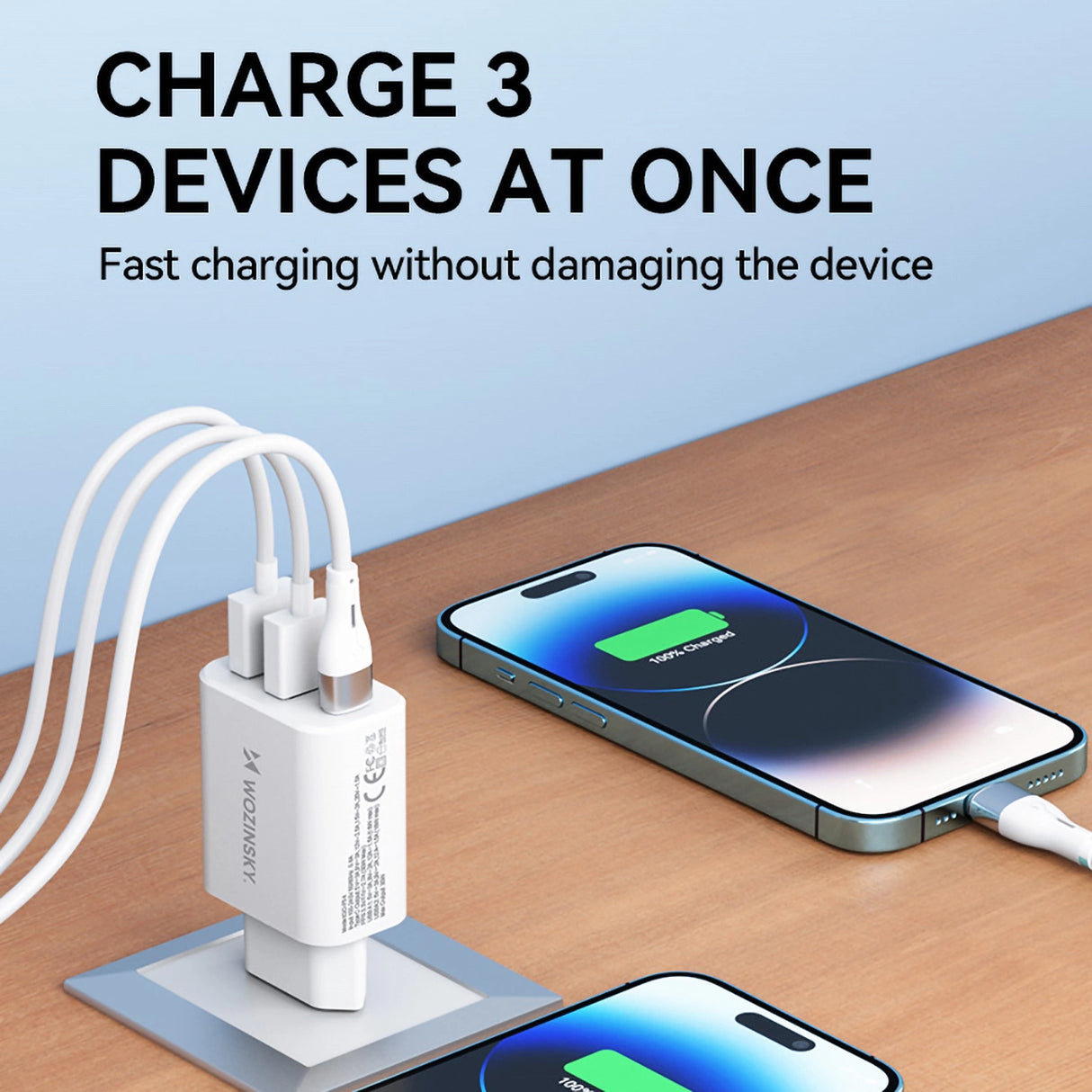 Wozinsky CWCUCW 30W USB-C / 2 x USB-A vægoplader - hvid