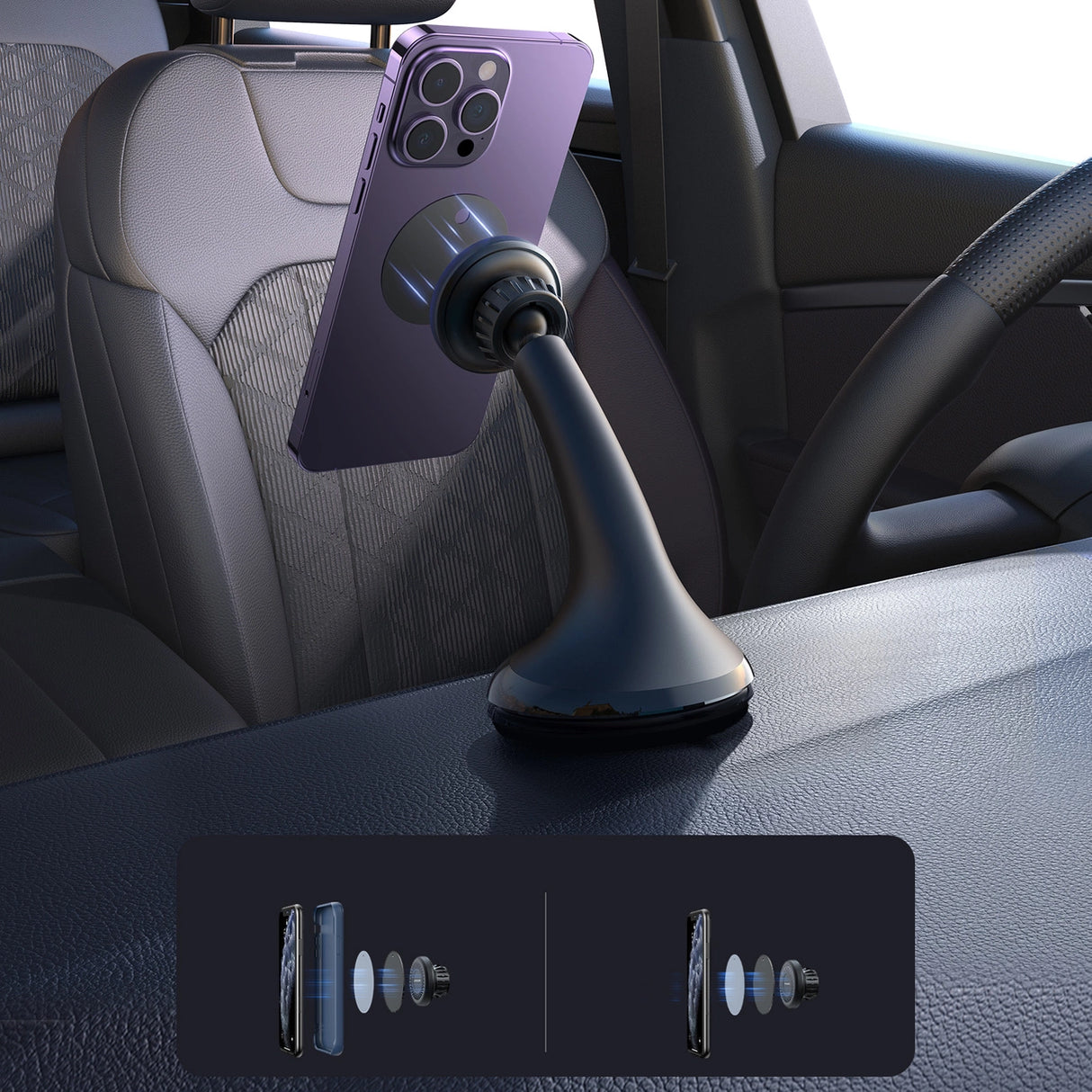 Joyroom JR-ZS356 universel magnetisk bilholder til telefon på cockpittet/vinduet - sort