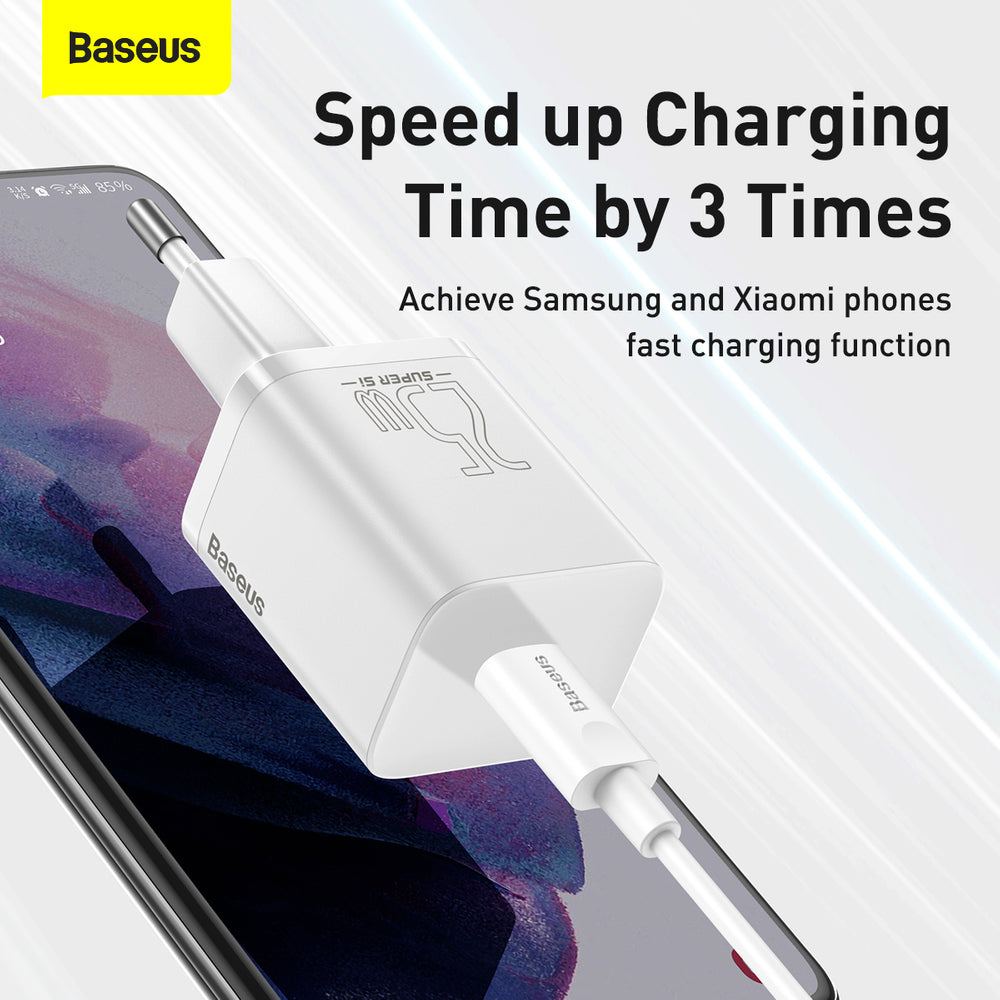 Baseus Sius USB-C 25W 3A hurtigoplader med USB-C / USB-C 1m kabel - hvid