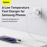 Baseus Sius USB-C 25W 3A hurtigoplader med USB-C / USB-C 1m kabel - hvid