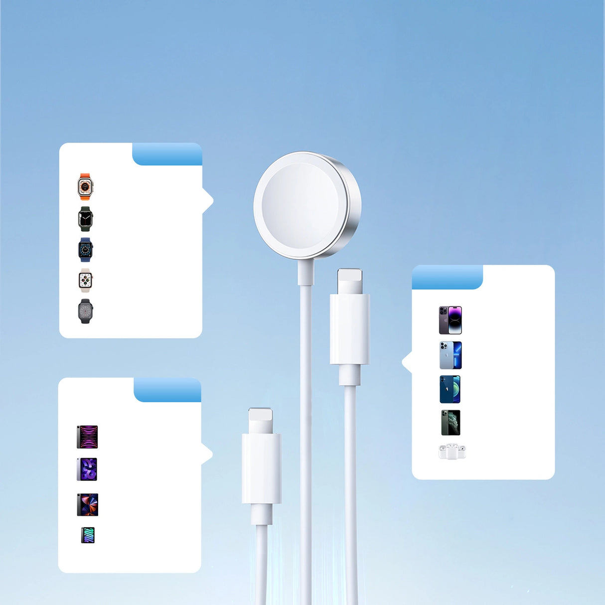 Joyroom S-IW007 3-i-1-kabel USB-A magnetisk oplader - Lightning 1,2 m - hvid