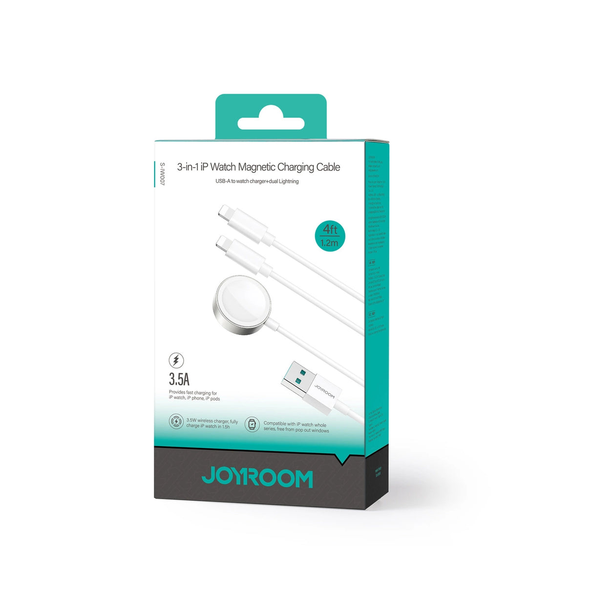 Joyroom S-IW007 3-i-1-kabel USB-A magnetisk oplader - Lightning 1,2 m - hvid