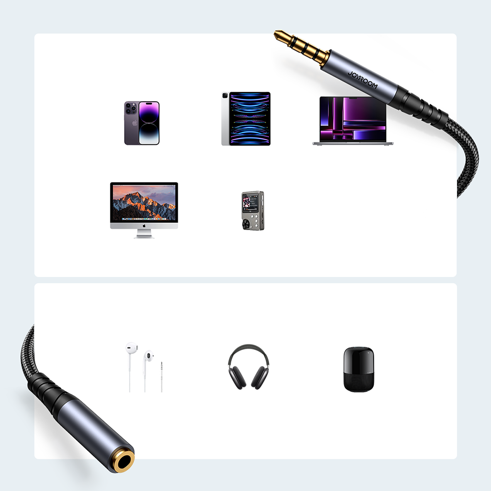 Joyroom stereo lydkabel AUX 3,5 mm mini jack (mand) - mini jack (kvinde) 1,2 m sort (SY-A09)