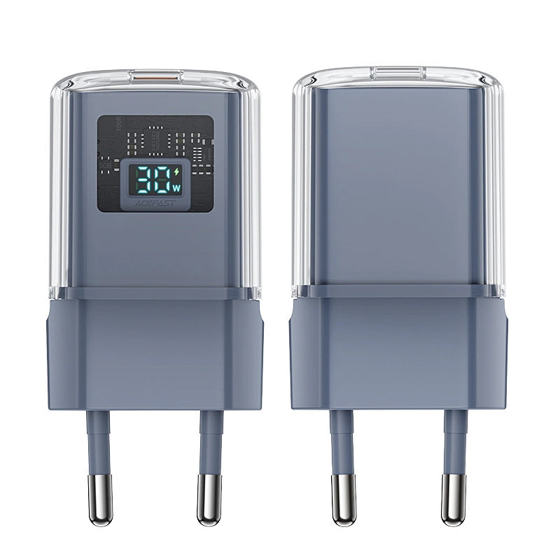 Acefast A53 PD 30W GaN USB-C oplader med display - grå