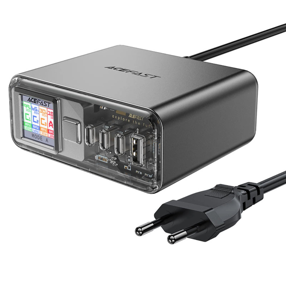 Acefast Z4 PD 218W GaN 3 x USB-C + USB-A multifunktionsadapter med 4 porte - Grå
