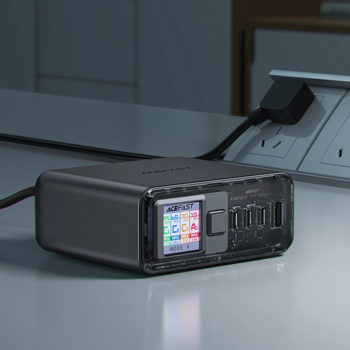 Acefast Z4 PD 218W GaN 3 x USB-C + USB-A multifunktionsadapter med 4 porte - Grå