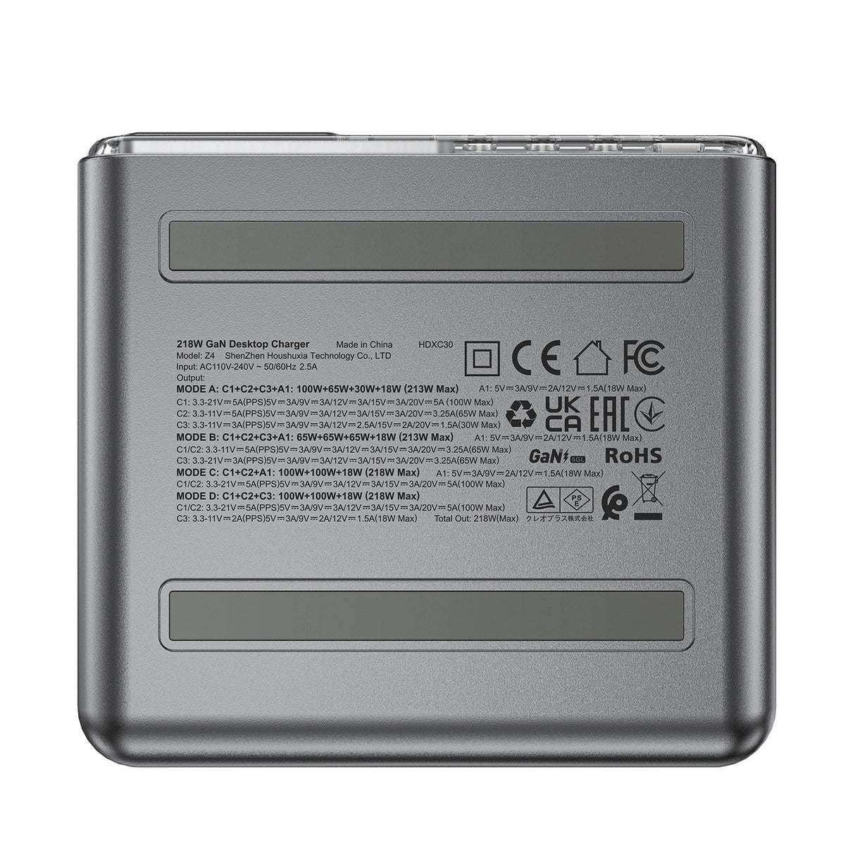 Acefast Z4 PD 218W GaN 3 x USB-C + USB-A multifunktionsadapter med 4 porte - Grå