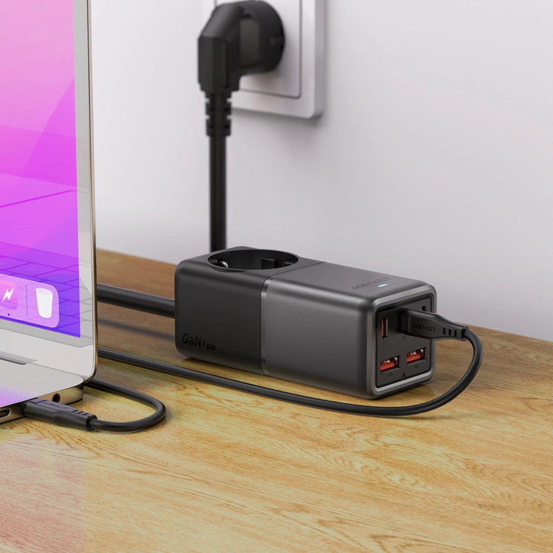 Acefast Z2 GaN 75W PD stationær oplader 3x USB-C 2x USB-A - sort og grå