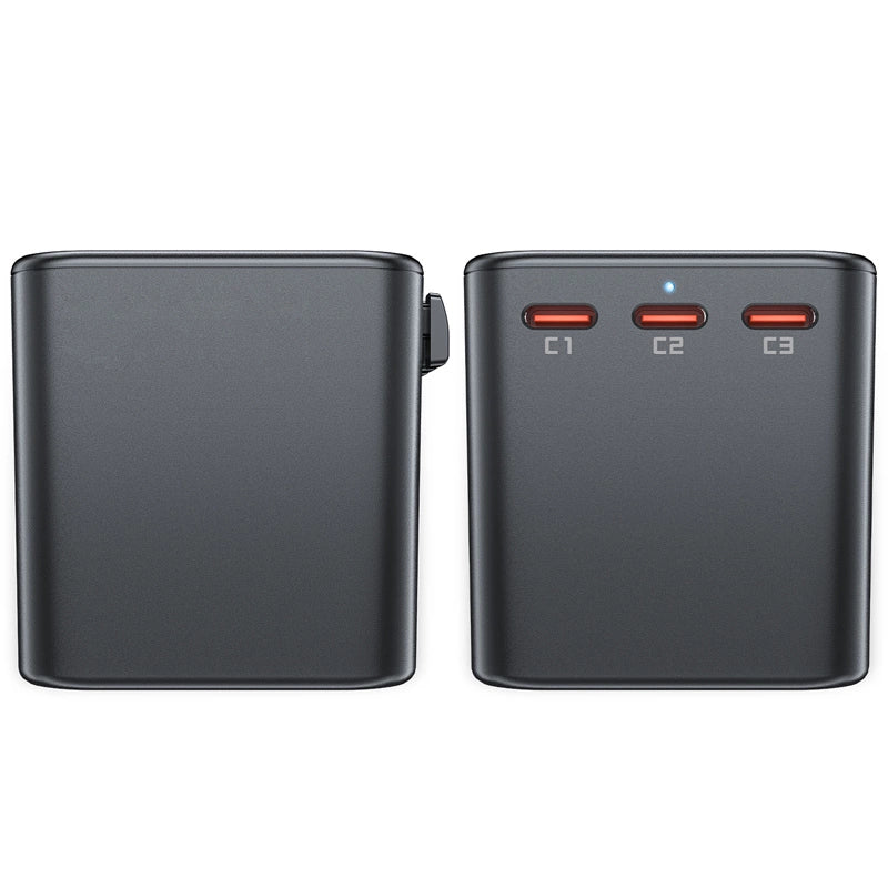Acefast Z1 GaN 75W PD rejse oplader adapter 3x USB-C 2x USB-A - sort