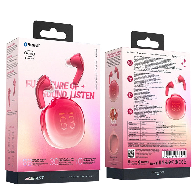 Acefast T9 Bluetooth 5.3 in-ear trådløse hovedtelefoner - rød
