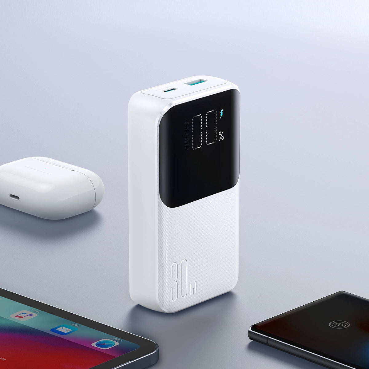 Mini powerbank med indbyggede kabler Joyroom JR-PBC06 30W 10000mAh - hvid