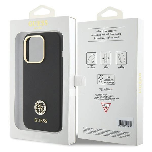 Guess Silicone Logo Strass 4G Case til iPhone 15 Pro - sort