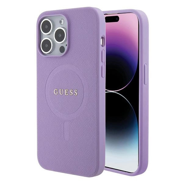Guess Saffiano MagSafe-hylster til iPhone 15 Pro - lilla