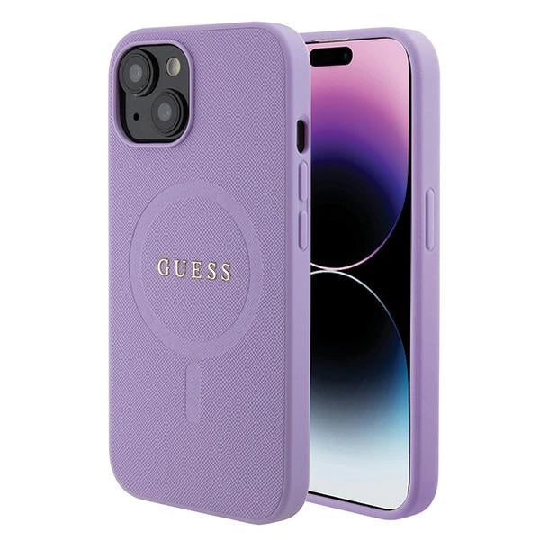 Guess Saffiano MagSafe-fodral til iPhone 15 Plus - lilla