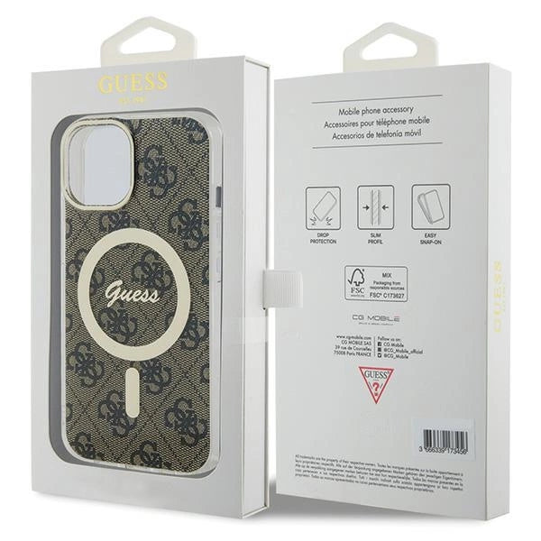 Guess IML 4G MagSafe-fodral til iPhone 15 - brun