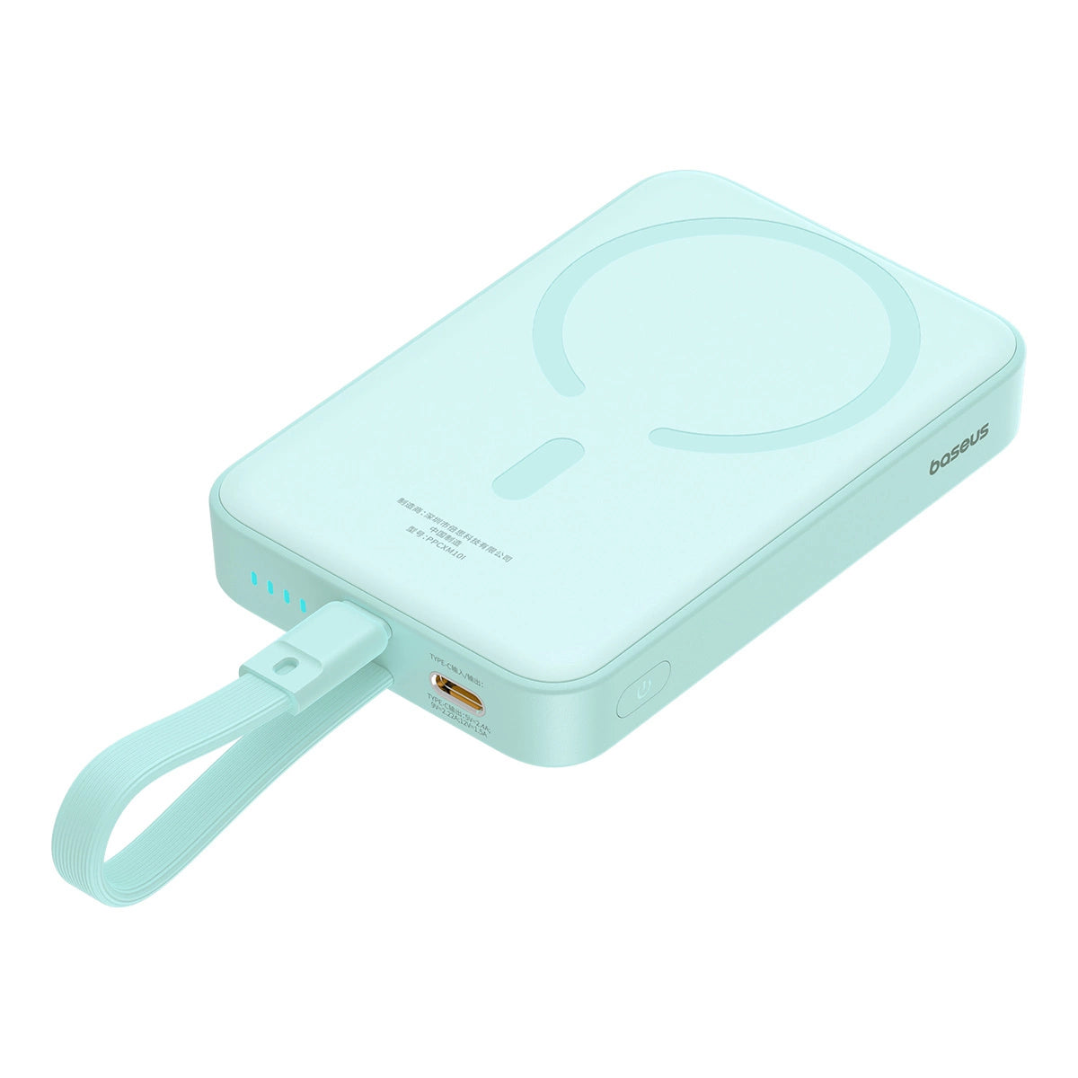 Baseus Magnetic Mini MagSafe 10000mAh 20W powerbank med indbygget Lightning kabel - blå + Baseus Simple Series USB-C - USB-C 60W 0,3m kabel