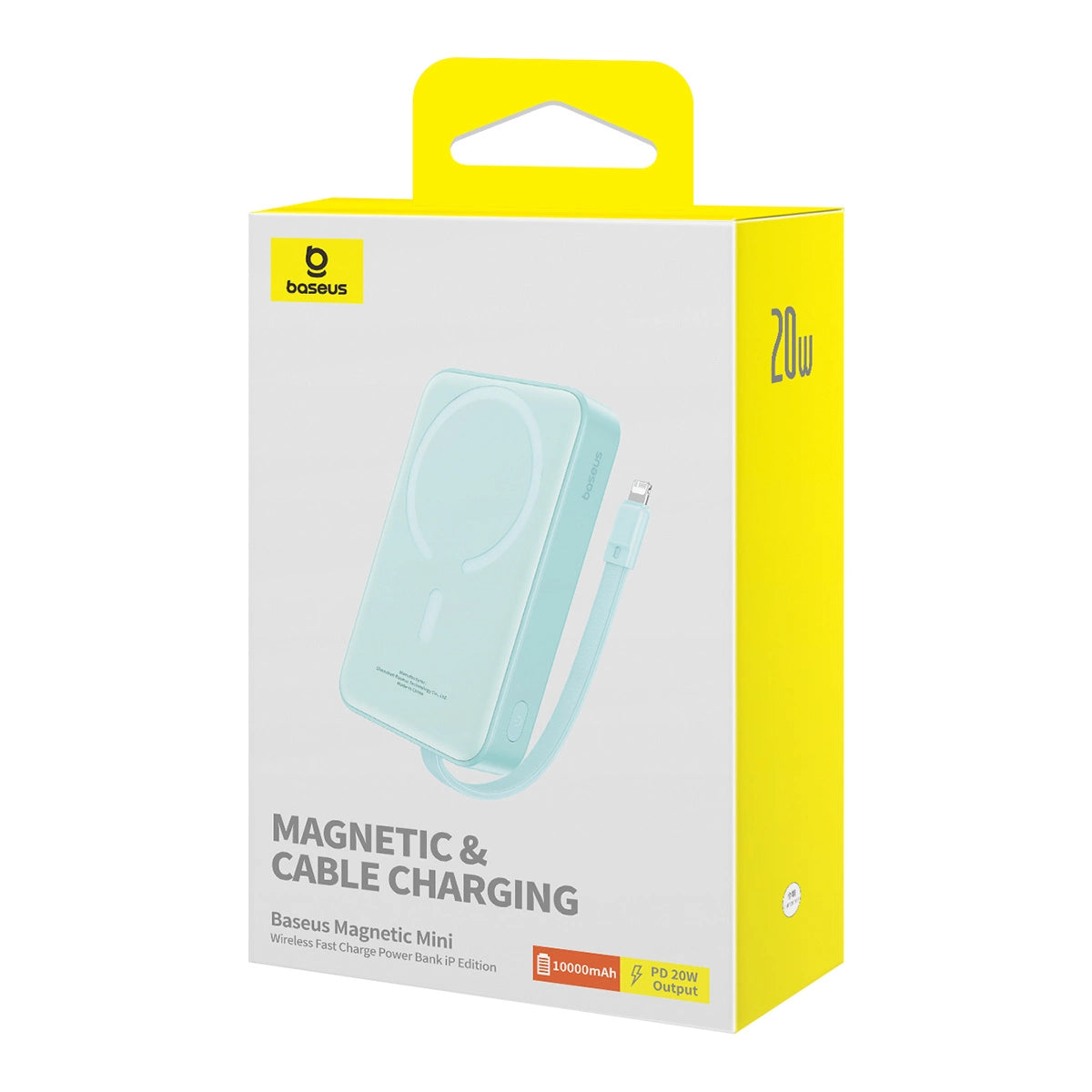 Baseus Magnetic Mini MagSafe 10000mAh 20W powerbank med indbygget Lightning kabel - blå + Baseus Simple Series USB-C - USB-C 60W 0,3m kabel