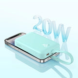 Baseus Magnetic Mini MagSafe 10000mAh 20W powerbank med indbygget Lightning kabel - blå + Baseus Simple Series USB-C - USB-C 60W 0,3m kabel