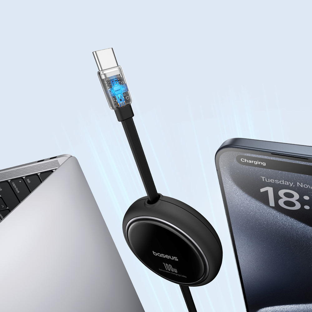 Baseus Free2Draw Mini USB-C - USB-C 100W 1m indtrækbar kabel - sort