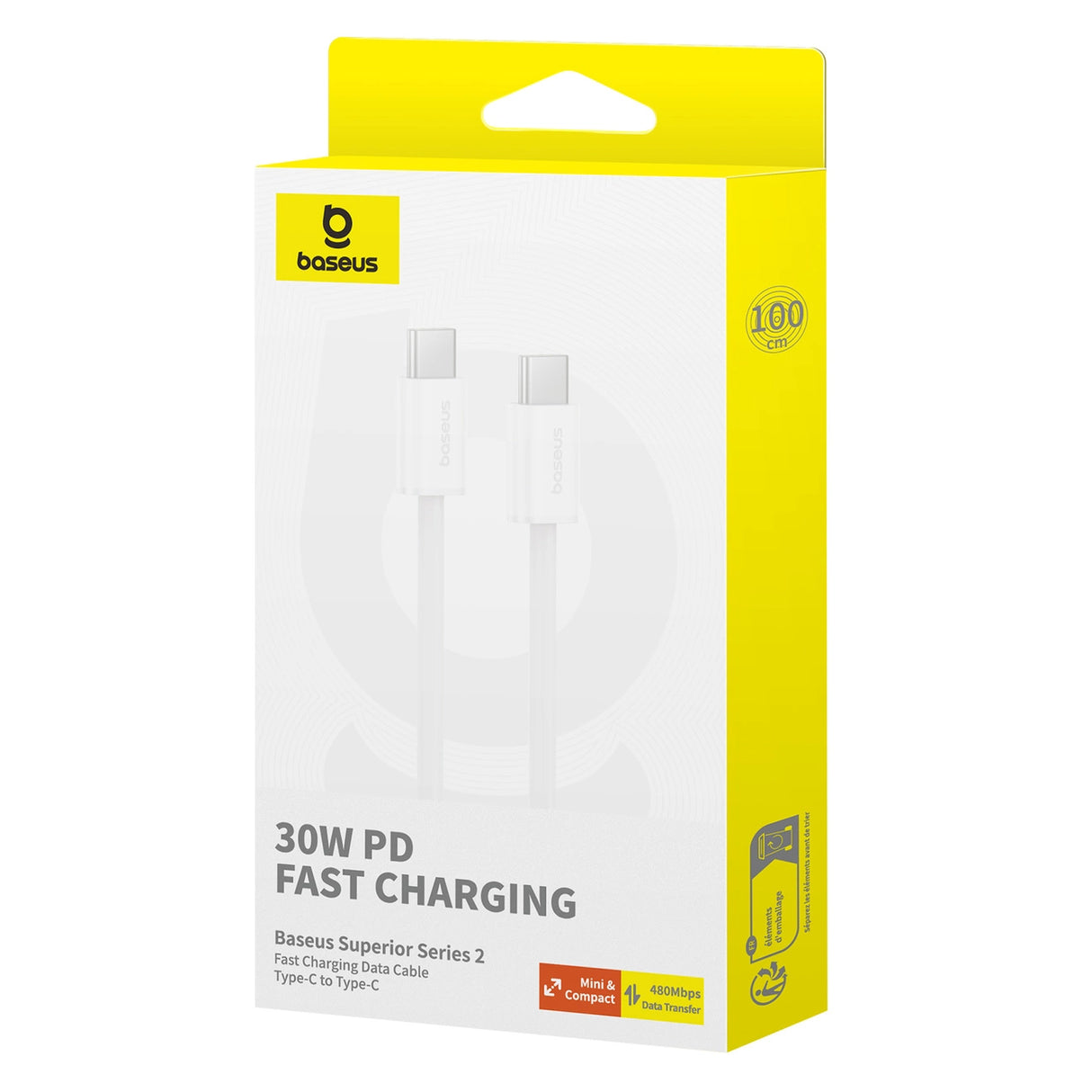 Baseus Superior Series ll USB-C - USB-C 30W 480Mb/s kabel 1m - hvid