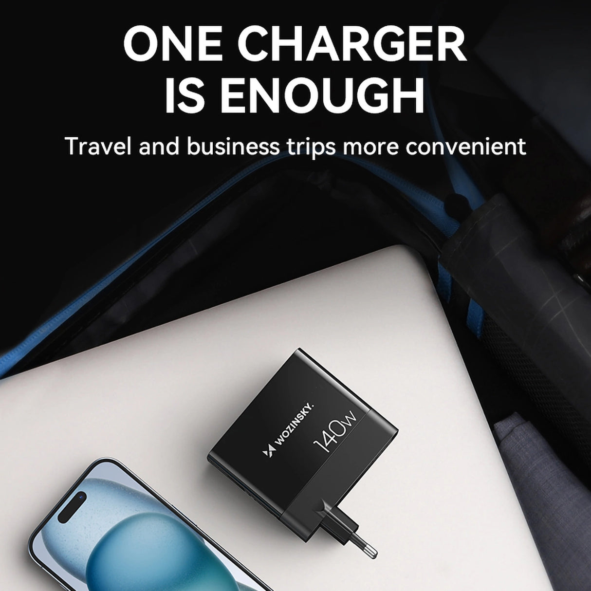 Wozinsky CGWCB 140W GaN vægoplader 3 x USB-C / 2 x USB-A - sort