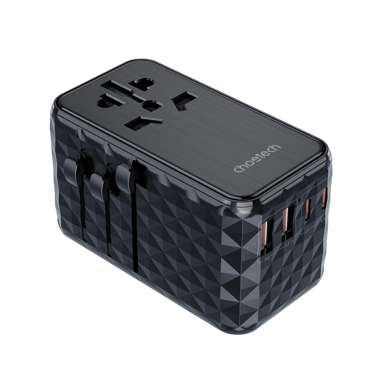 Choetech PD6028 EU / US / AUS / UK rejseadapter 2x USB-C 2x USB-A 100W - sort