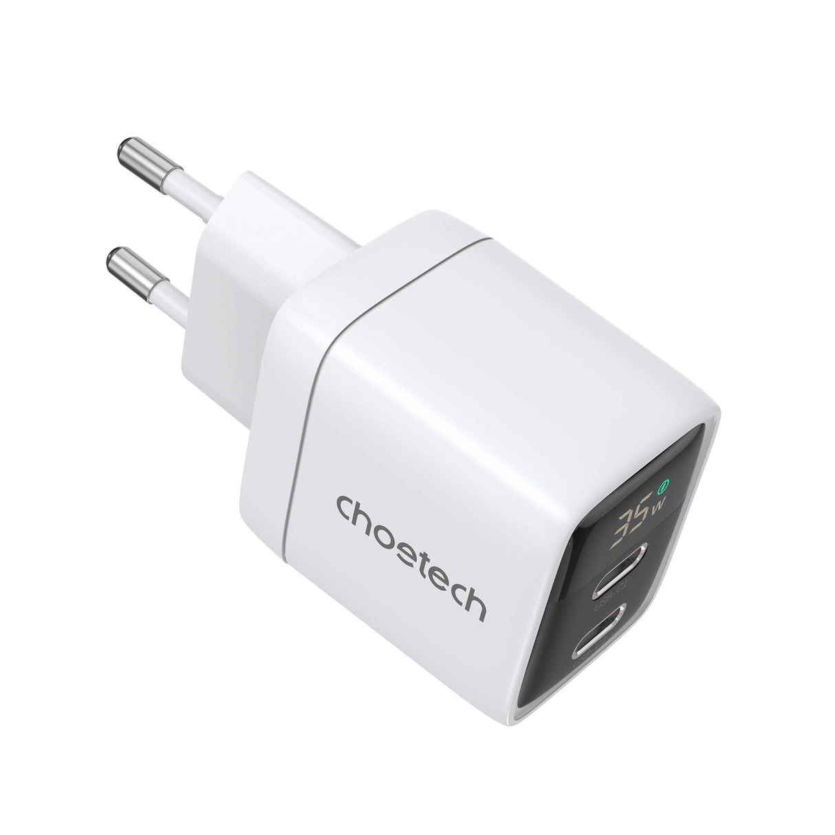 Choetech PD6051 2x USB-C PD 35W GaN vægoplader med display - hvid