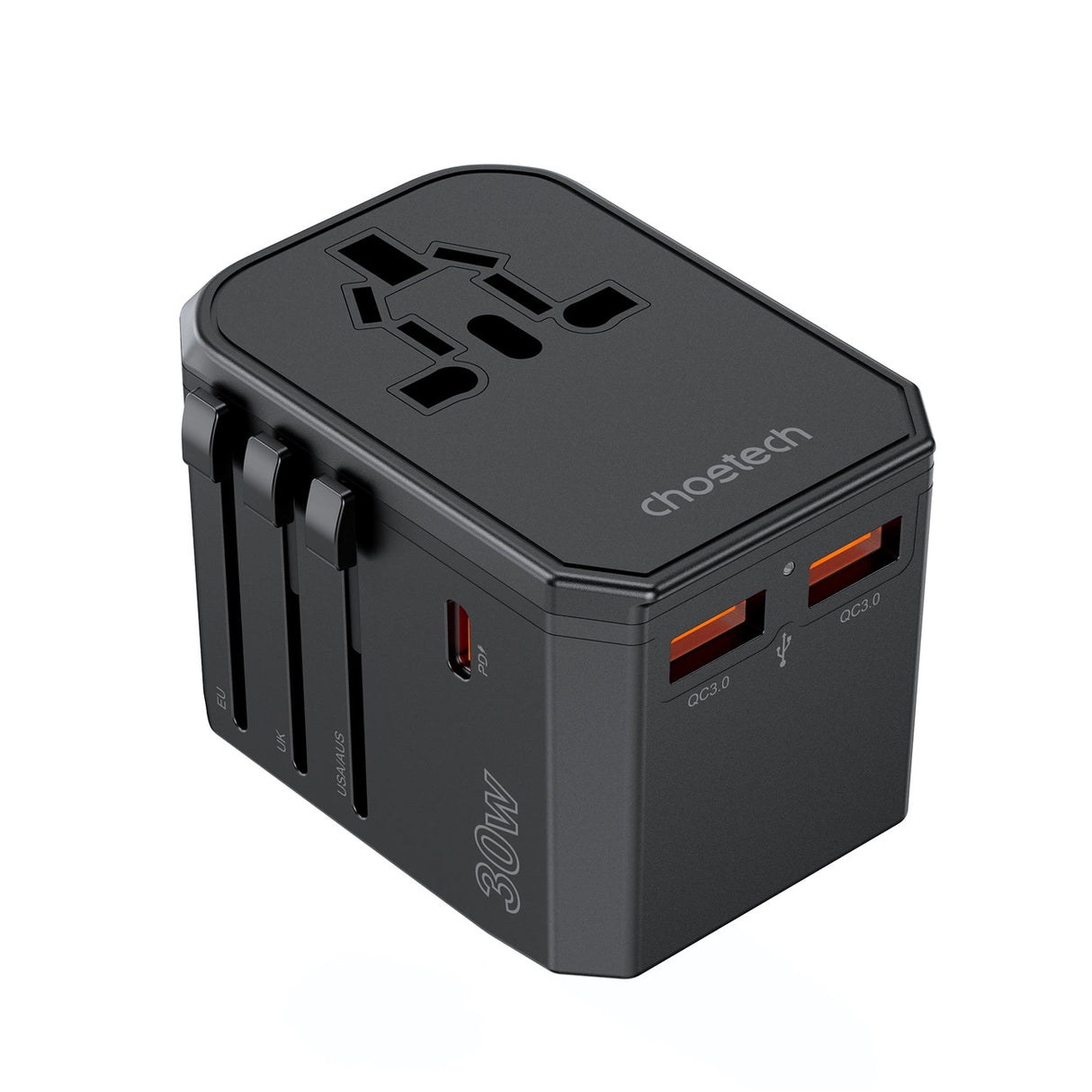 Choetech PD6041 USB-C USB-A PD 30W Travel Charger med 4 stik USA EU UK AU - sort