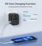Choetech PD6041 USB-C USB-A PD 30W Travel Charger med 4 stik USA EU UK AU - sort