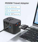 Choetech PD6041 USB-C USB-A PD 30W Travel Charger med 4 stik USA EU UK AU - sort
