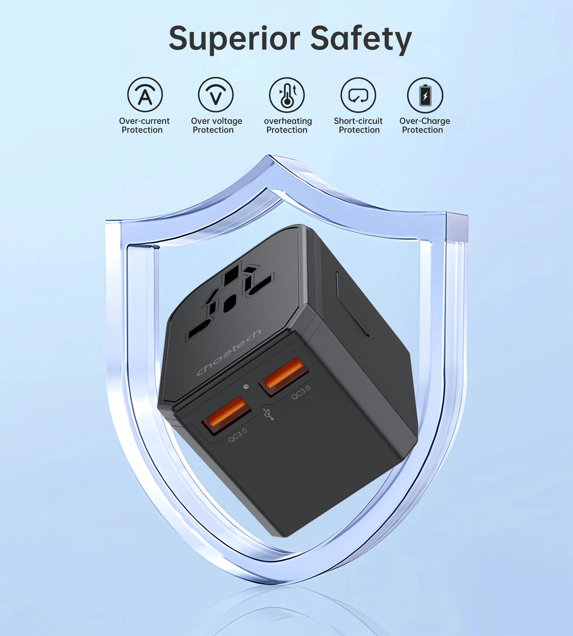 Choetech PD6041 USB-C USB-A PD 30W Travel Charger med 4 stik USA EU UK AU - sort