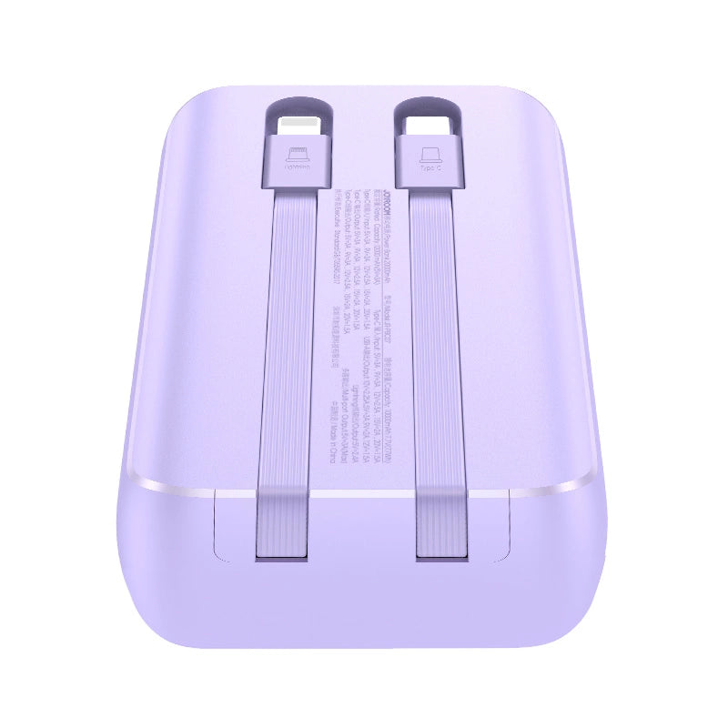Joyroom JR-PBC07 20000mAh 30W mini power bank med USB-C og Lightning kabler - lilla