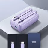 Joyroom JR-PBC07 20000mAh 30W mini power bank med USB-C og Lightning kabler - lilla