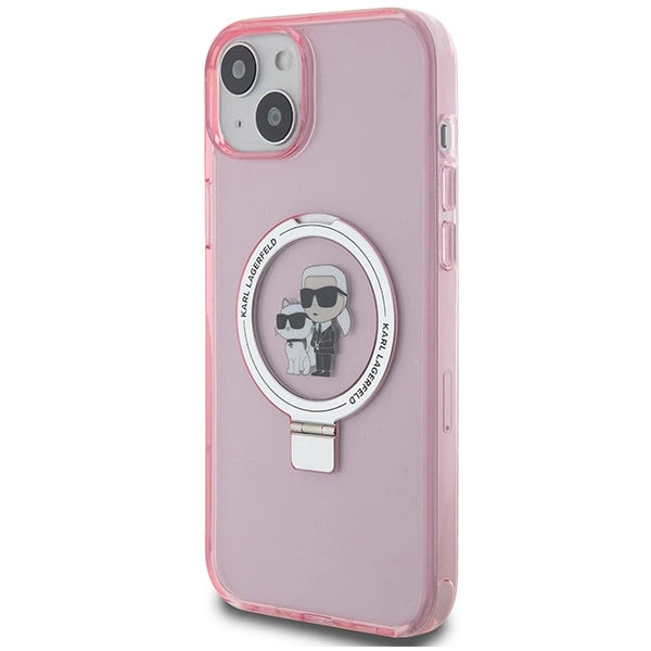 Karl Lagerfeld Ring Stand Karl&Choupette MagSafe case for iPhone 15 Plus - pink