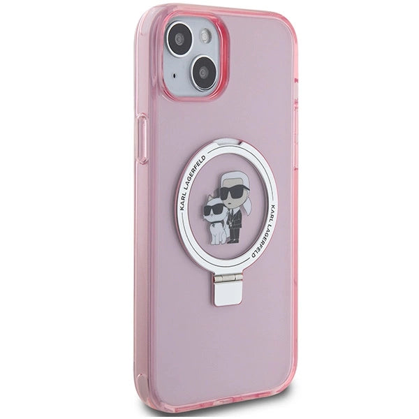 Karl Lagerfeld Ring Stand Karl&Choupette MagSafe case for iPhone 15 Plus - pink