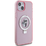 Karl Lagerfeld Ring Stand Karl&Choupette MagSafe case for iPhone 15 Plus - pink