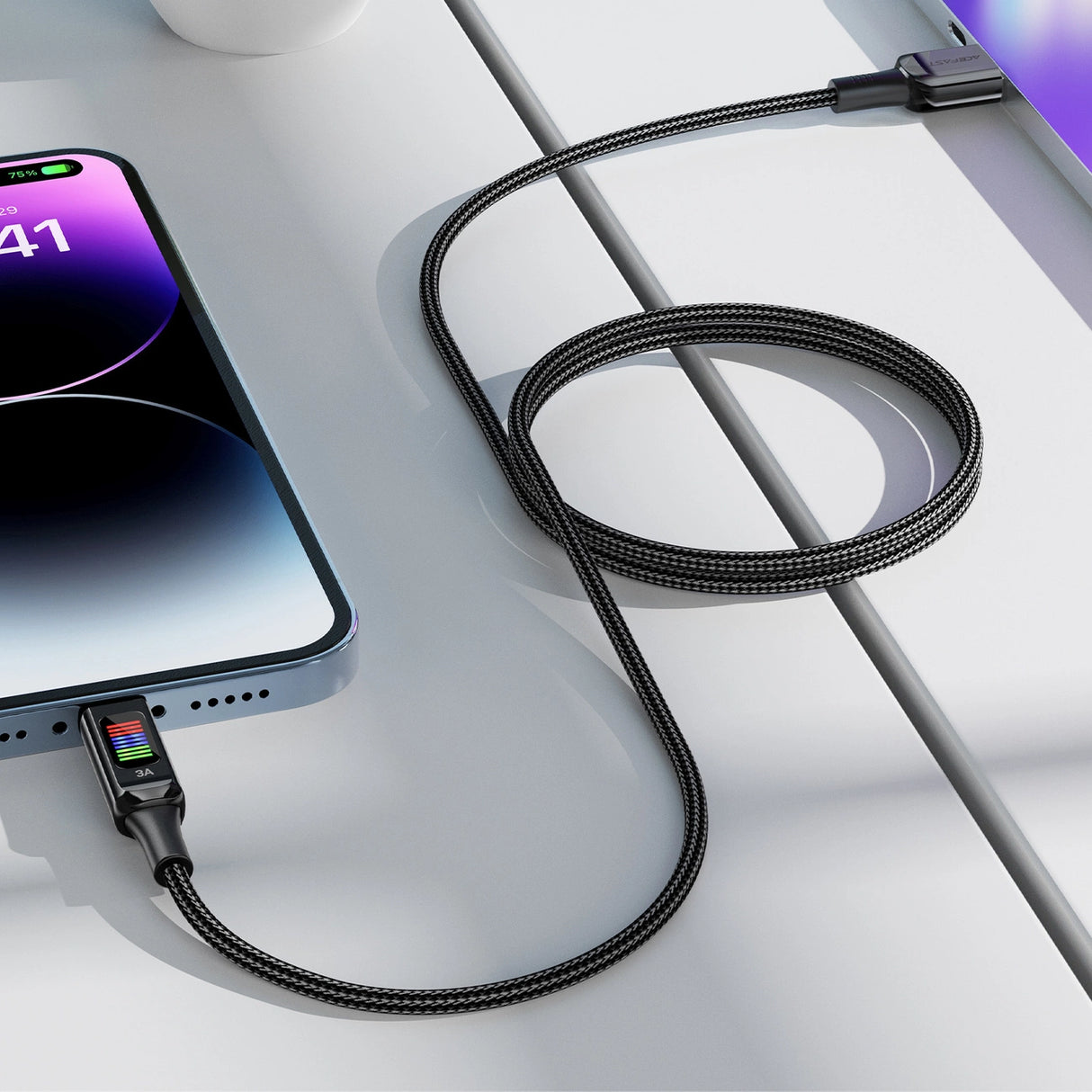 Acefast C7-04 USB-A USB-C 60W 1,2m kabel med skærm - sort
