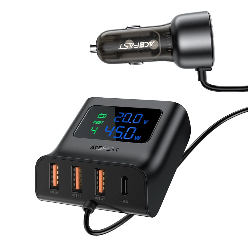 Acefast B11 138W USB-A USB-C biloplader med 6 porte - sort
