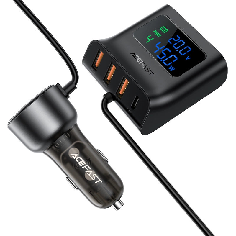 Acefast B11 138W USB-A USB-C biloplader med 6 porte - sort