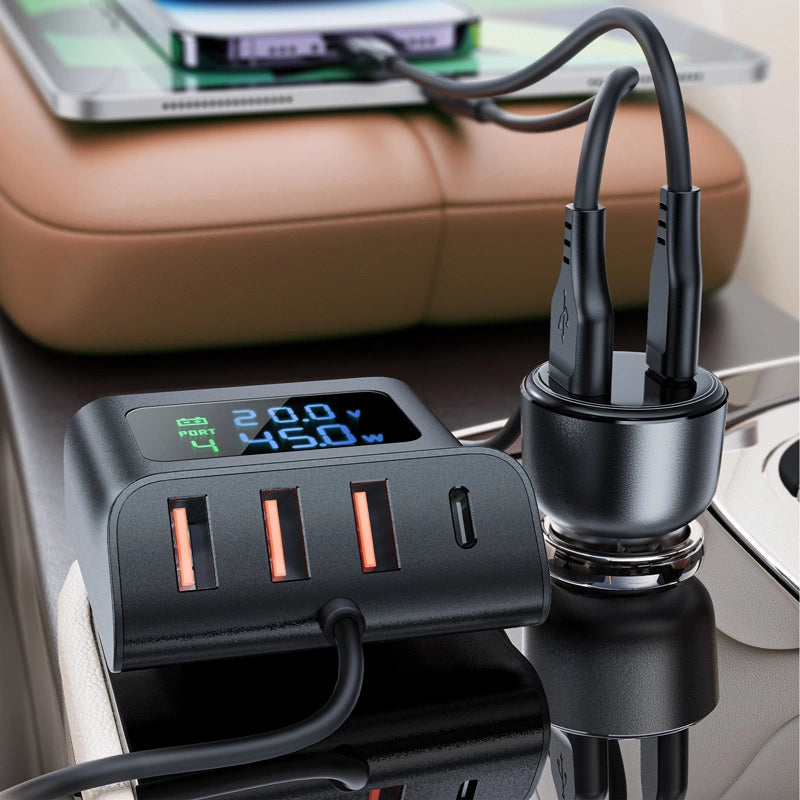 Acefast B11 138W USB-A USB-C biloplader med 6 porte - sort