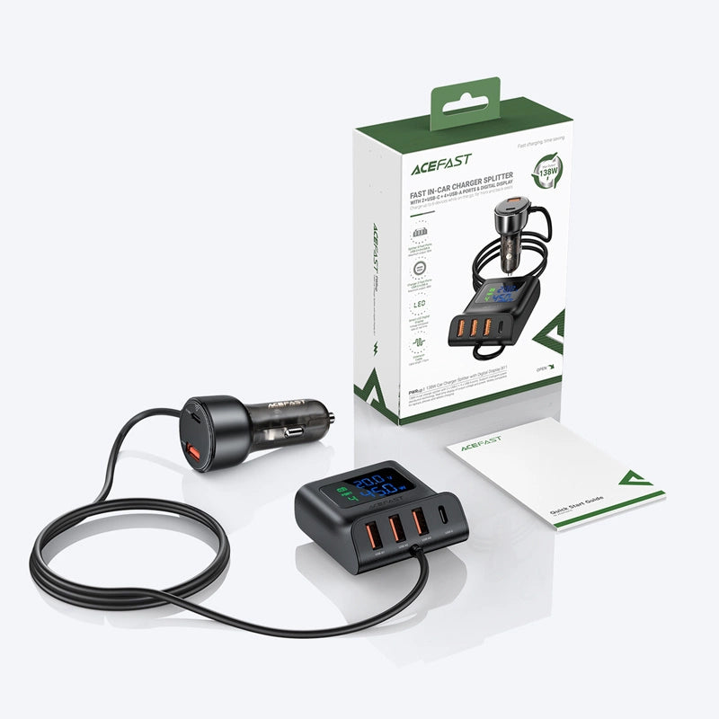 Acefast B11 138W USB-A USB-C biloplader med 6 porte - sort