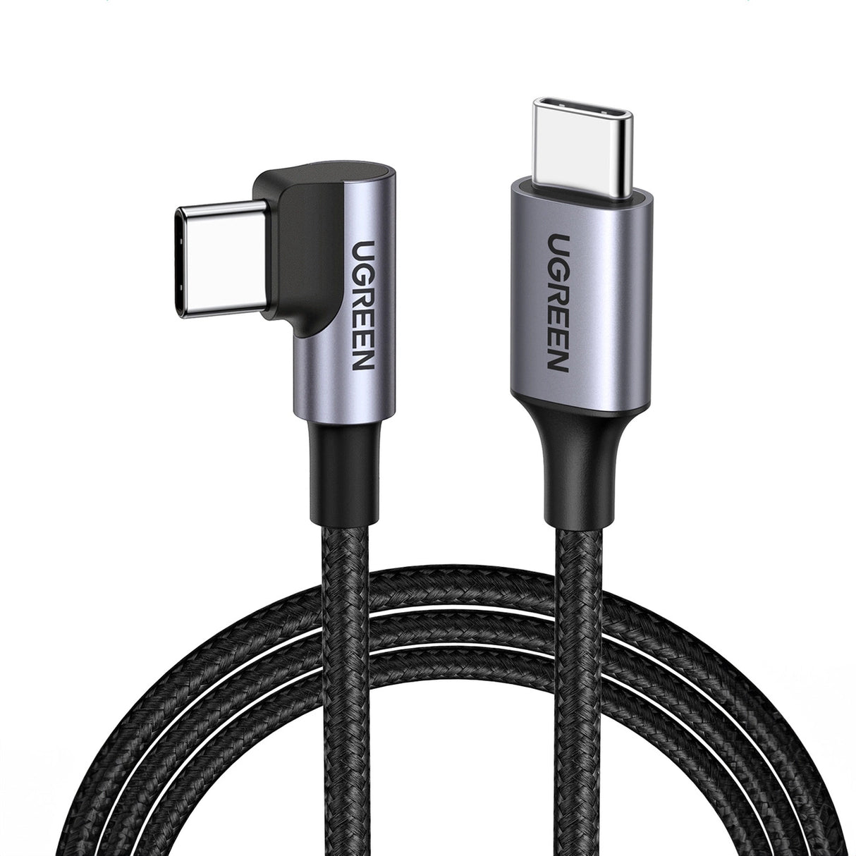 Ugreen US255 50122 USB-C (ret) / USB-C (vinklet) PD QC-kabel 60W 3A 0,5m - grå