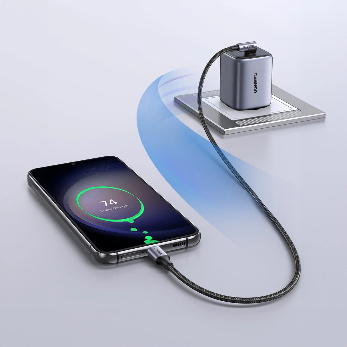Ugreen US255 50122 USB-C (ret) / USB-C (vinklet) PD QC-kabel 60W 3A 0,5m - grå