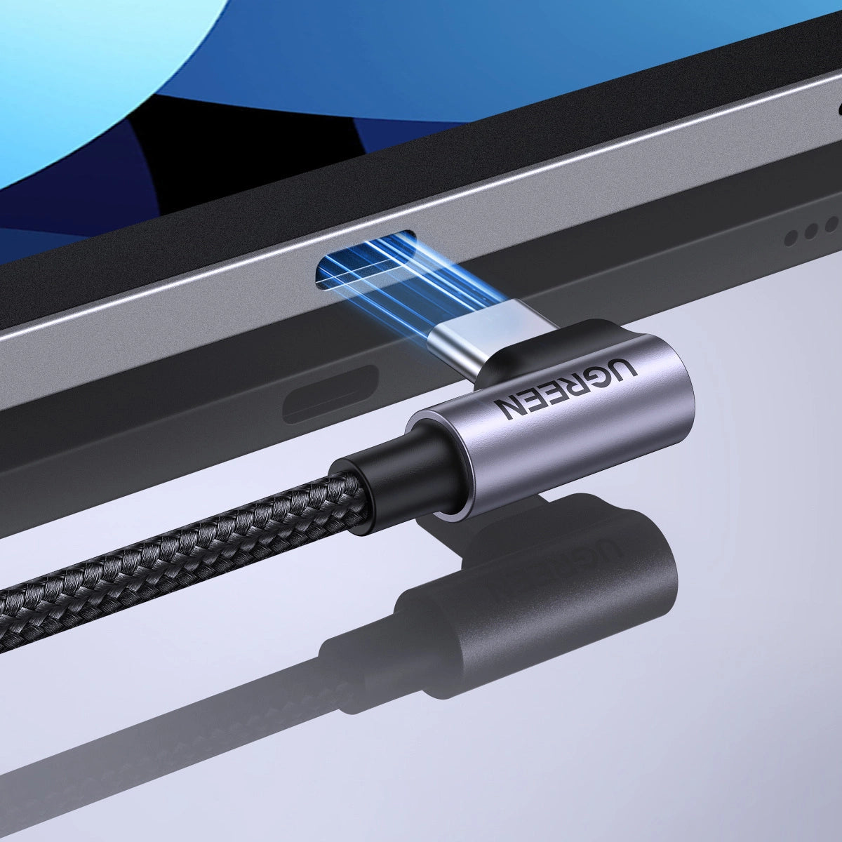 Ugreen US255 50122 USB-C (ret) / USB-C (vinklet) PD QC-kabel 60W 3A 0,5m - grå
