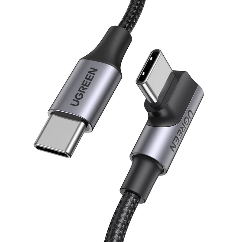 Ugreen US334 70645 USB-C (vinklet) / USB-C (ret) kabel 100W PD 2m - sort