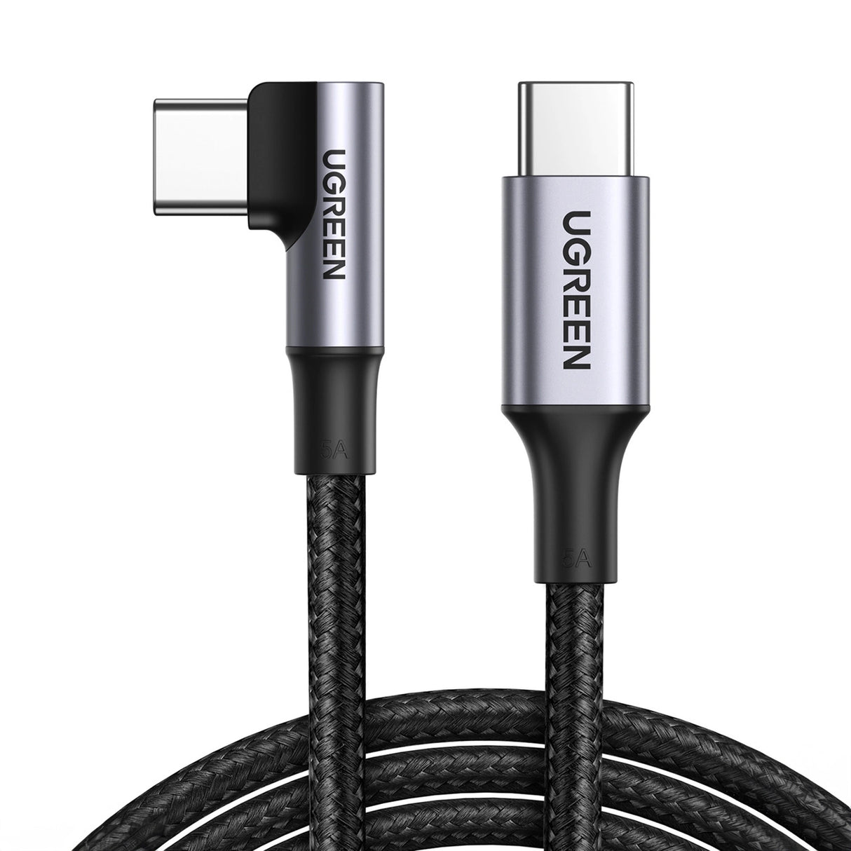 Ugreen US334 70645 USB-C (vinklet) / USB-C (ret) kabel 100W PD 2m - sort