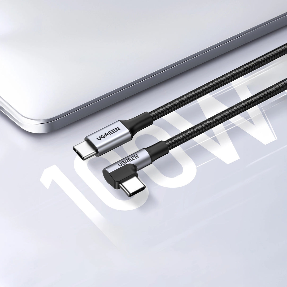 Ugreen US334 70645 USB-C (vinklet) / USB-C (ret) kabel 100W PD 2m - sort